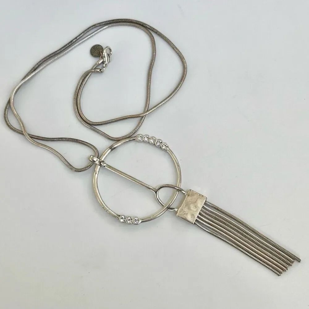 Sweet Lola silver tone long circle tassel necklace